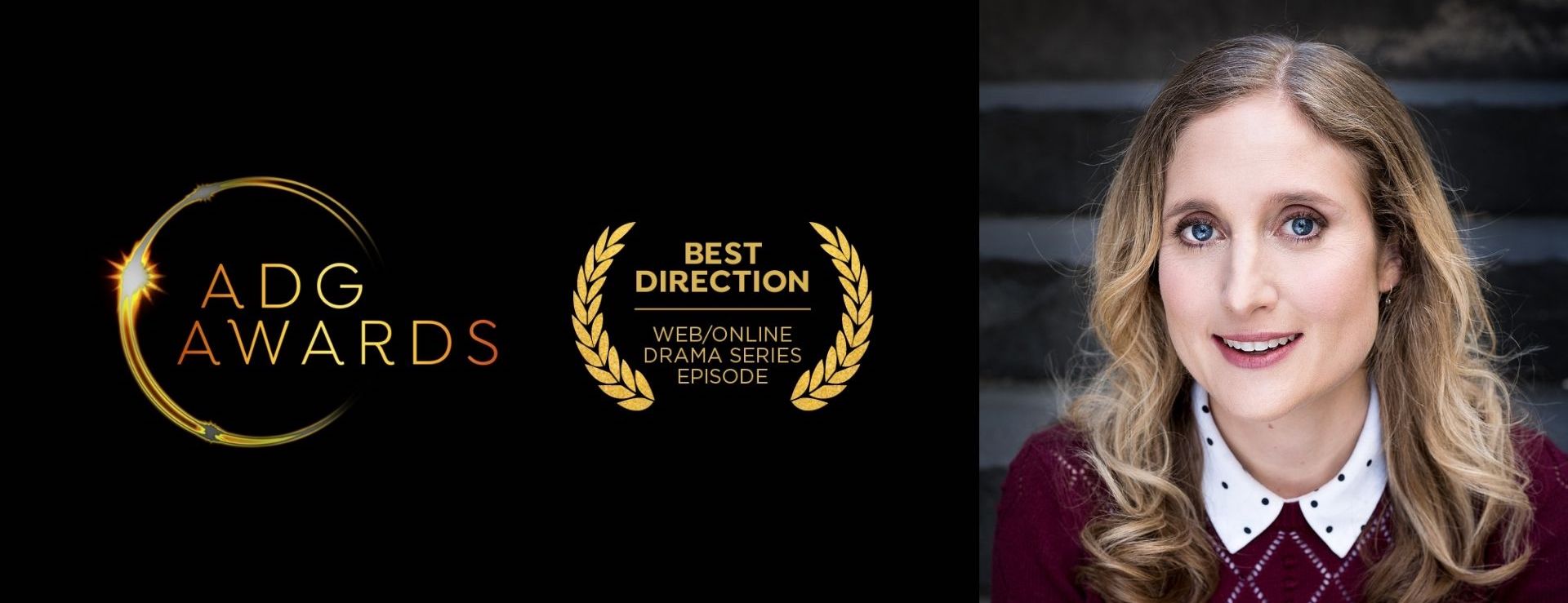Image of director Megan Riakos and the Australian Directors Guild Awards logo and laurels for nomination for best direction web/online drama series episode